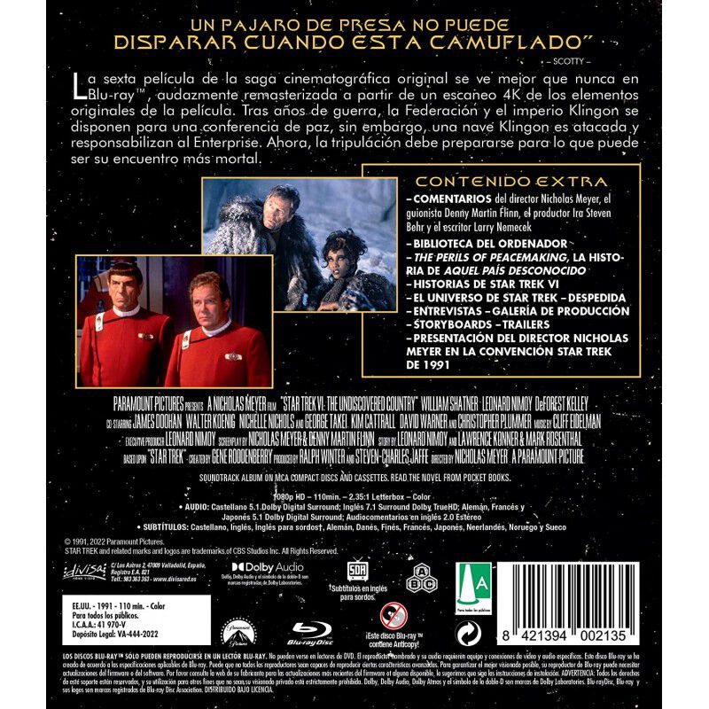 Star Trek VI: Aquel Pa&iacute;s Desconocido (Blu-ray) ... image number null