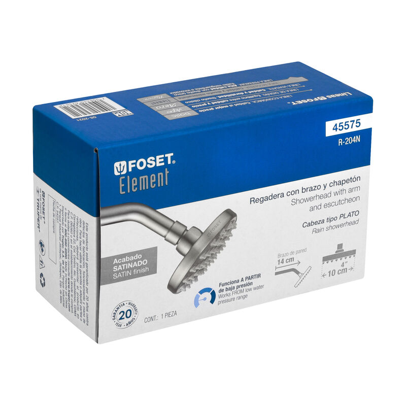 Regadera Satín 4' Plato Redondo con Brazo Foset... image number null