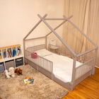 Cama Moderna Montessori de Madera con Barandales - Gris Obscura