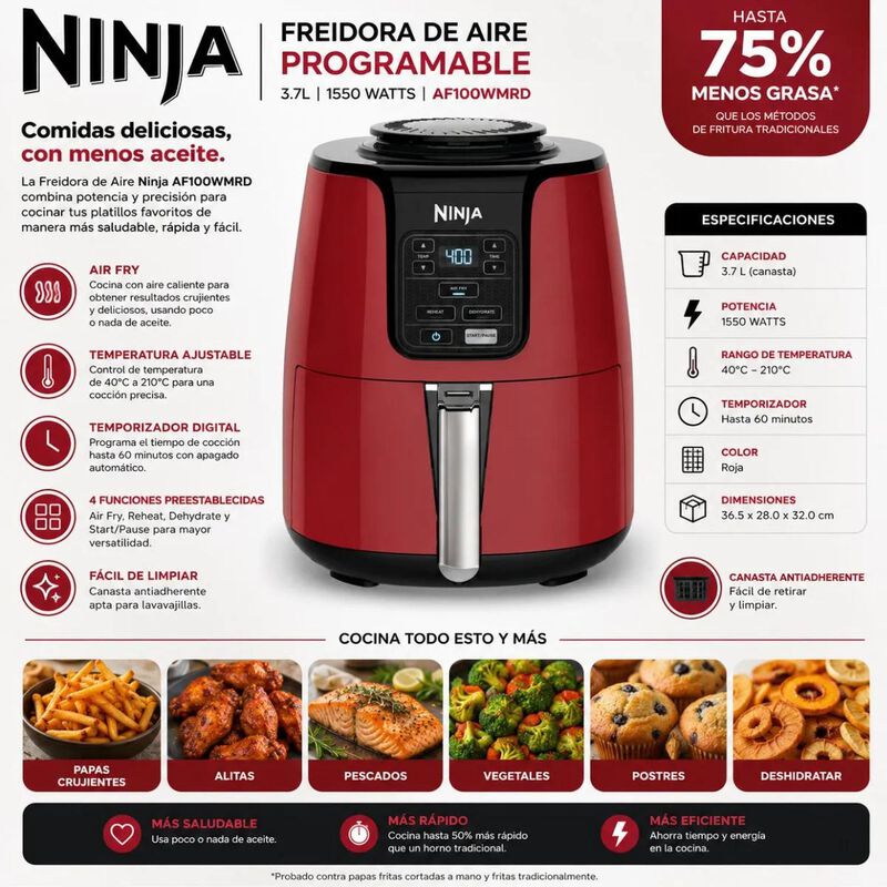 Freidora De Aire Ninja Af100r 4 Programas Auto ... image number null