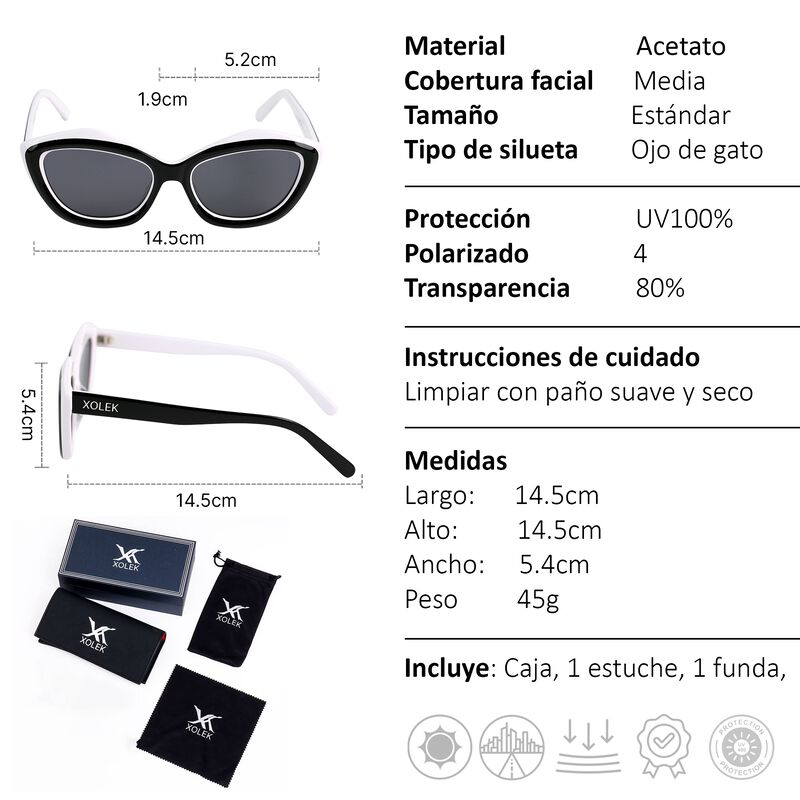 Lentes De Sol Xolek 110 Moda Acetato Retro Uv P... image number null