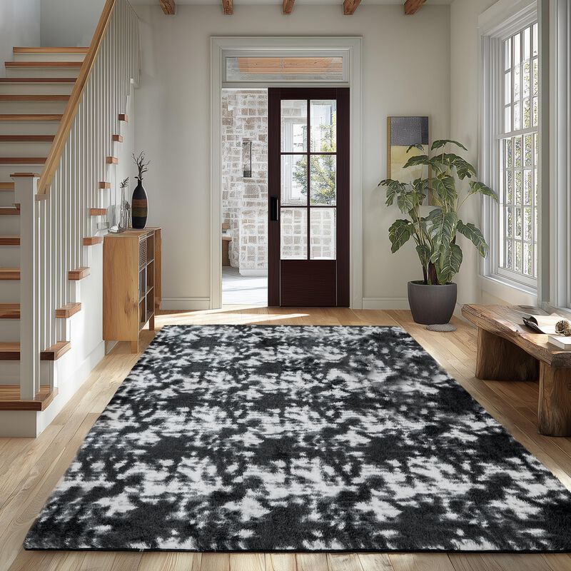 Alfombra Litanika 122x183 Cm Tie-dye Negro Y Bl... image number null