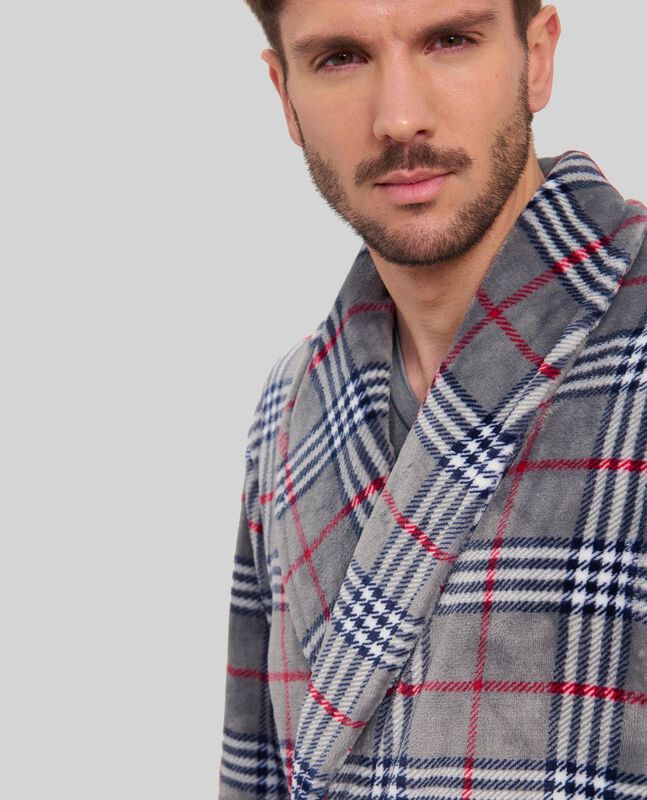 Bata Larga Cuadros Gris Gris image number null