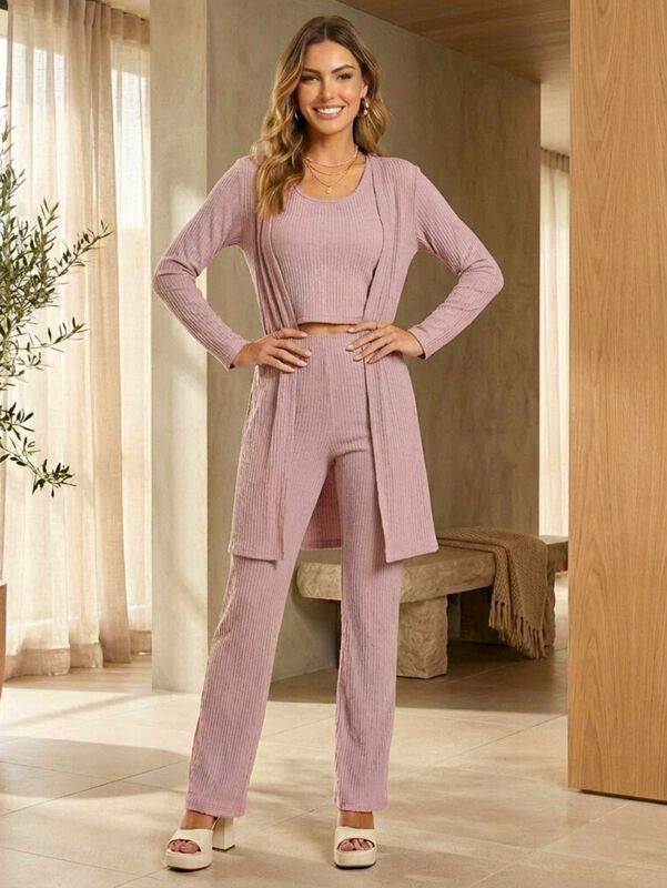 Conjunto Casual 3 Piezas Pantal&oacute;n, Blusa y C&aacute;rd... image number null