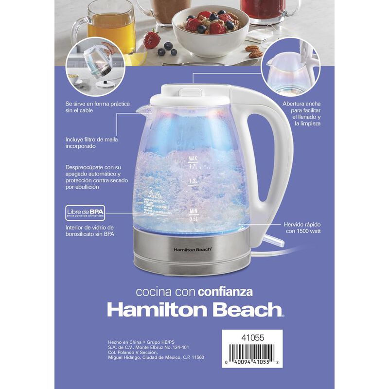 Hervidor El&eacute;ctrico Hamilton Beach 1.7L Apaga Au... image number null