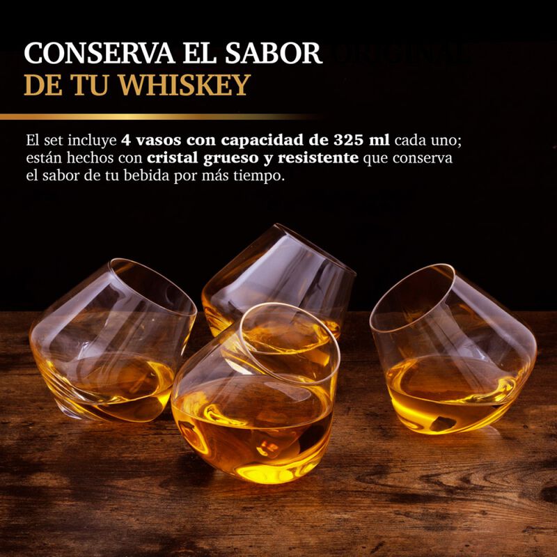 4 Vasos de Vidrio para Whisky Inclinados 325Ml image number null