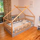 Cama Chalet Montessori de Madera con Barandales Removibles - Gris Obscuro