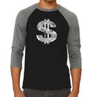 Camiseta Ragl&aacute;n de B&eacute;isbol Word Art Para Hombre - Signo de D&oacute;lar - Negro Gris