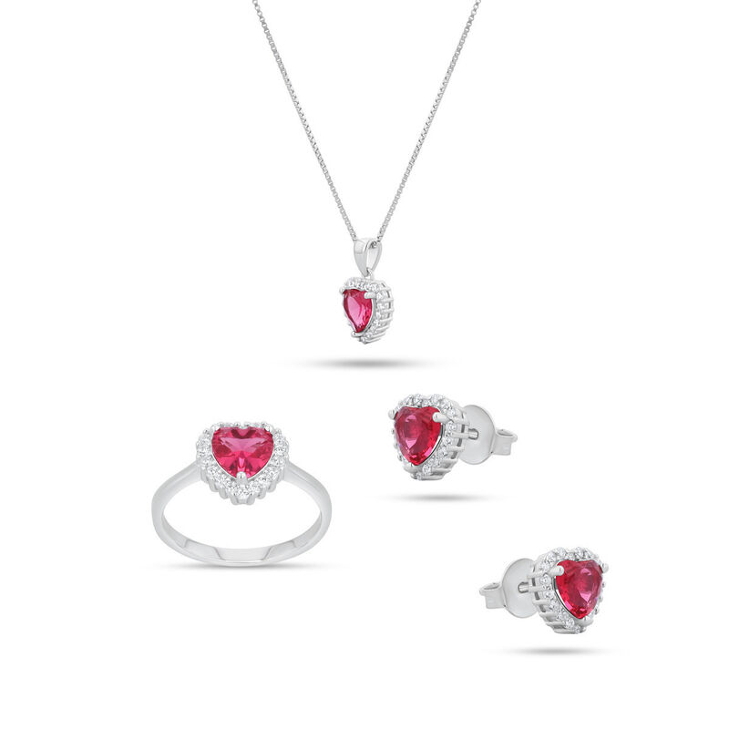 Juego De Anillo Aretes Y Dije De Corazon Con Ca... image number null