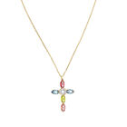 Gargantilla De Cruz Con Cadena De Plata Dorada 925 Con Zirconias De Colores (27 X 16Mm Aprox)