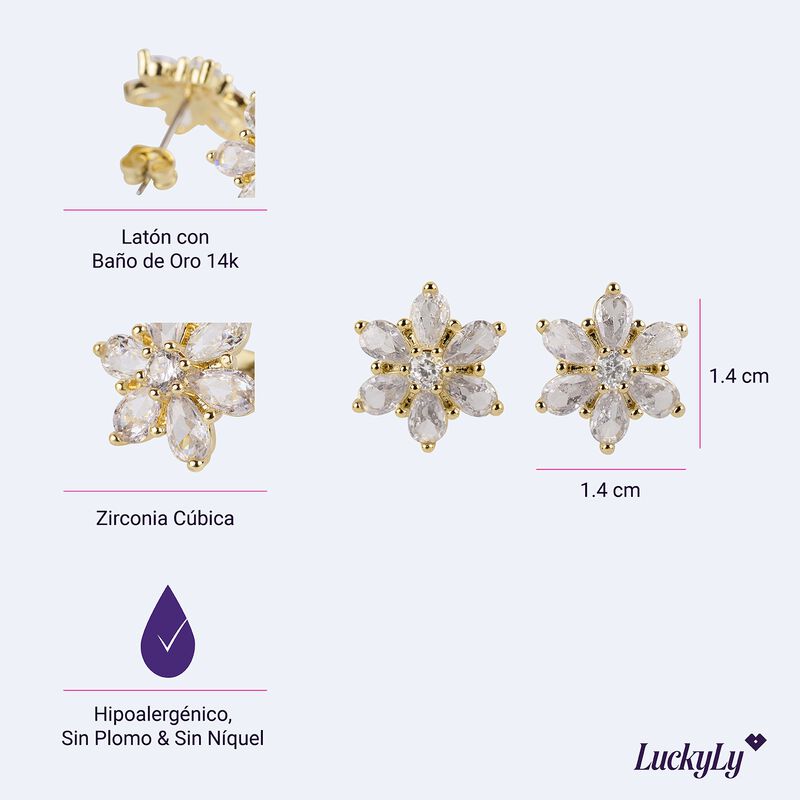 Aretes Mujer Oro 14k Zirconia C&uacute;bica Regalos Na... image number null
