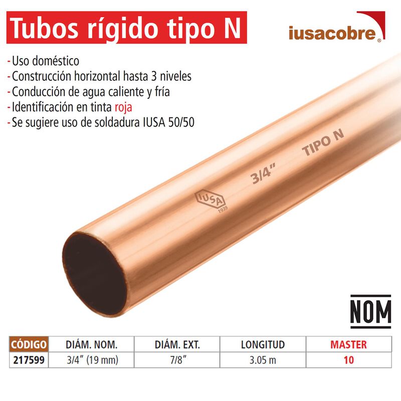 Tubo De Cobre Tipo &rdquo;n&rdquo; Tramo De 3.05 M 3/4&rdquo;, 10... image number null