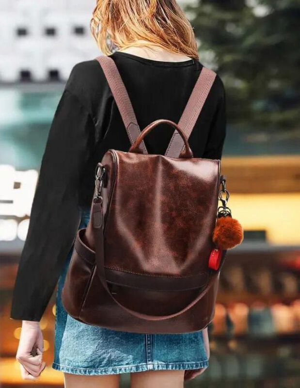 Bolsa Backpack Pink Brule De Cuero Para Mujer image number null