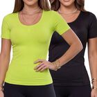Pack De 2 Blusas De Microfibra Para Mujer Bl-1058-px2 Negro Y Fluor Manga Corta Con Ajuste El&aacute;stico