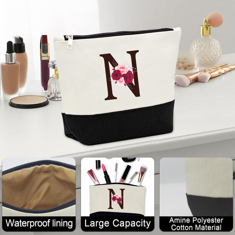 Bolso Tote De Lona Con Inicial Y Bolsillo &ndash; Set... image number null