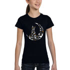Camiseta Word Art Para Ni&ntilde;a - Gato Sentado en la Luna - Negro