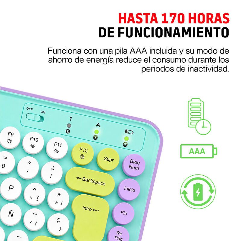 Teclado Inal&aacute;mbrico Bluetooth Retro M&aacute;quina De ... image number null