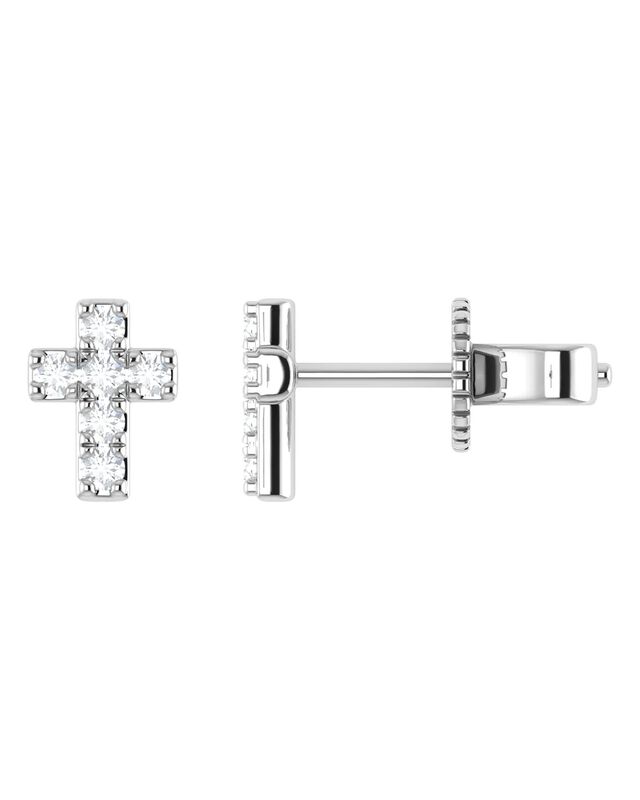 Broqueles De Cruz En Oro Blanco 14k Con 11pts D... image number null