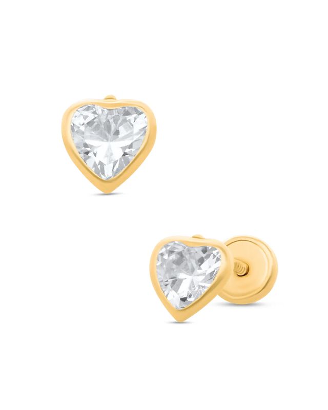 Broqueles De Corazon En Oro Amarillo 14k Con Zi... image number null