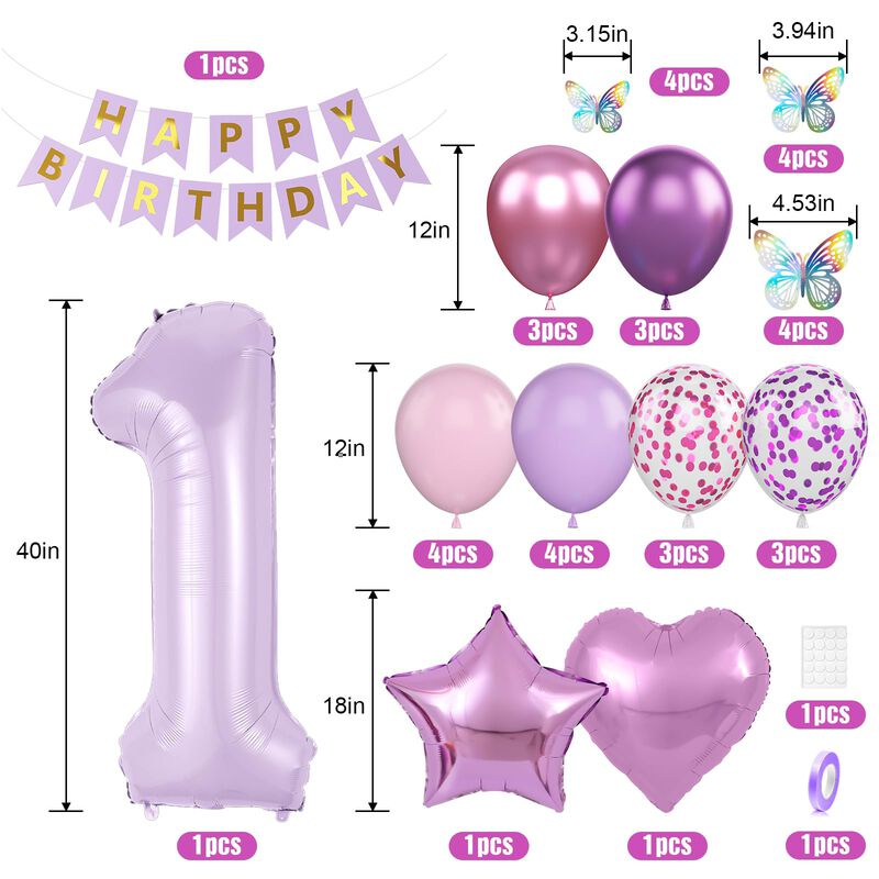 Globos Dagetar 1er Cumplea&ntilde;os Rosa Y Morado Par... image number null