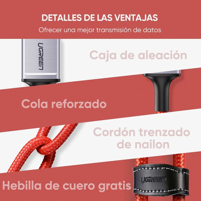 Cable Datos Ugreen Usb-a A Lightning 1m Rojo Ce... image number null