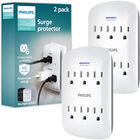 Multicontacto de Pared de 6 Salidas PHILIPS con Supresor de Picos, paquete de 2