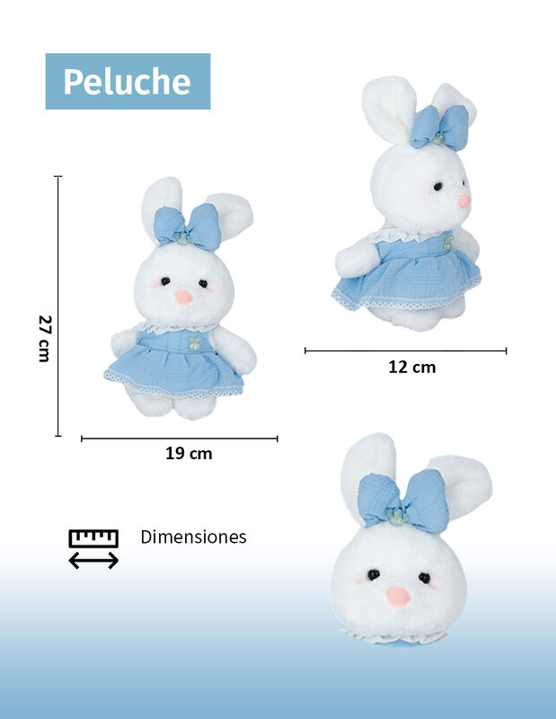 Peluche De Conejito Blanco Con Vestido Y Mo&ntilde;o image number null
