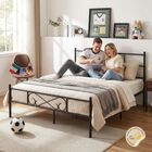 Cama Matrimonial De Metal Negro Con Cabecera Y Base De Tubos