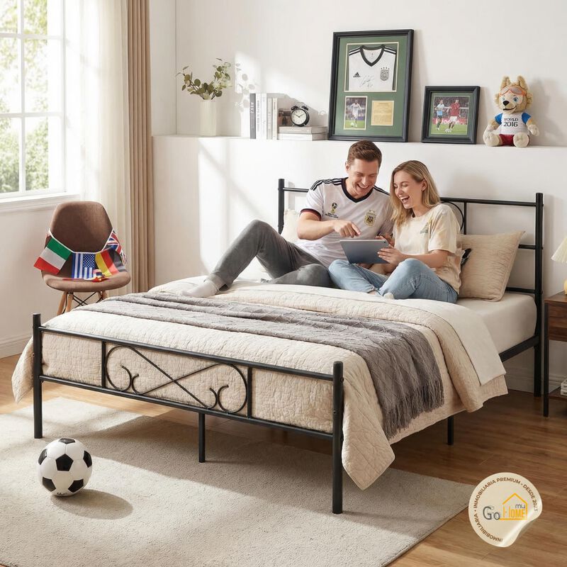 Cama Matrimonial De Metal Negro Con Cabecera Y ... image number null