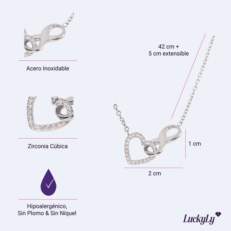 Collar Mujer Coraz&oacute;n Infinito Zirconias Regalo ... image number null