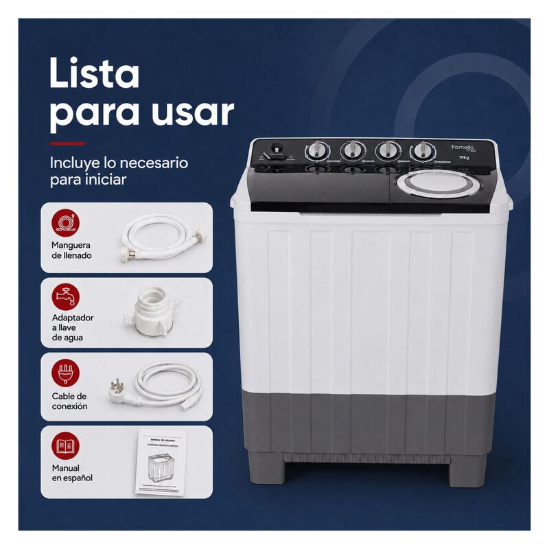 Lavadora Semiautom&aacute;tica 19 Kg 2 Tinas 900 W Dos... image number null