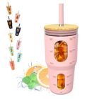 Vaso De Bebida Tronco 950 ml Rosa Con Pajilla Y Tapa