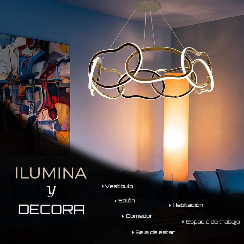 Candil De Led Colgante Aros Redondo Dorado image number null
