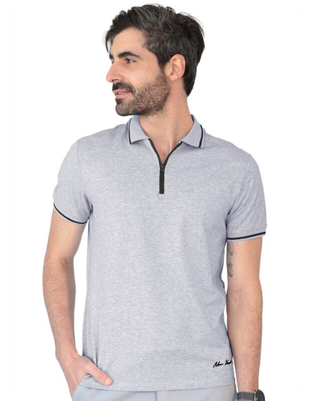 Playera Casual Cuello Con Cierre Hombre Gris Ro... image number null