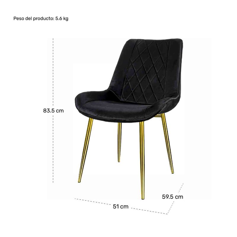 Set 2 Sillas Comedor Tapizadas Terciopelo Patas... image number null