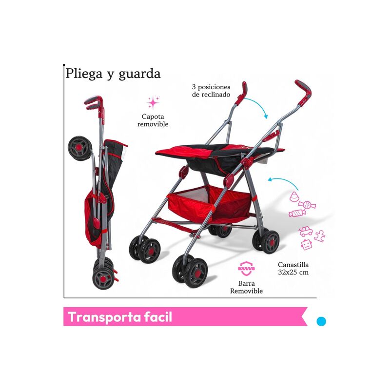 Carriola Para Beb&eacute; De Bast&oacute;n 502B Compacta, Ple... image number null