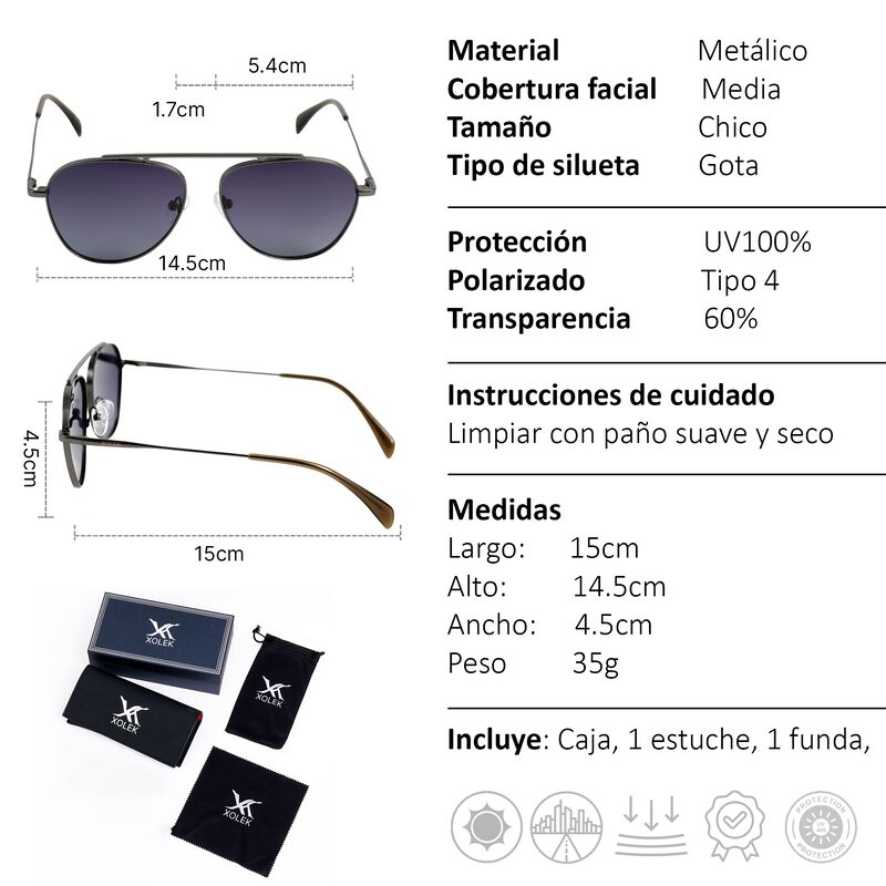 Lentes De Sol Xolek 140 Aviador Met&aacute;lico Rb Uv ... image number null