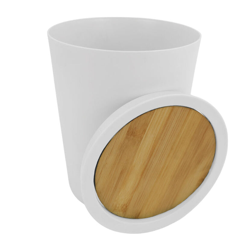 Bote de Basura Blanco con Tapa de Bamb&uacute; image number null