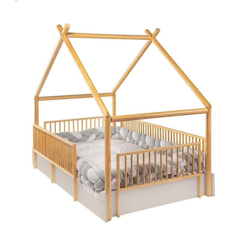 Cama Chalet Montessori de Madera con Barandales... image number null