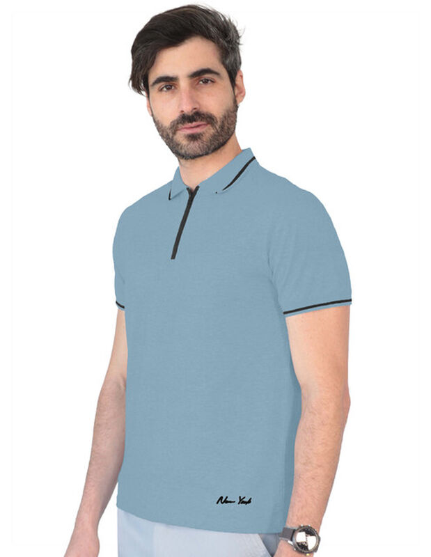 Playera Casual Cuello Con Cierre Hombre Azul Ci... image number null
