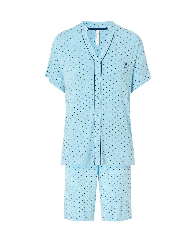 Pijama Corto de Corazones para Mujer Turquesa image number null
