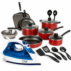Kit Tramontina Bater&iacute;a Primaware 18pz Rojo + T-Fal Plancha Easy Steam