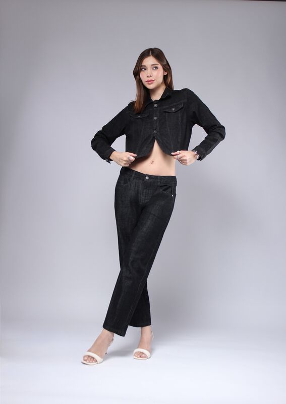 Pantal&oacute;n Mom Mujer Negro Oxford Tiro Alto Mezcl... image number null