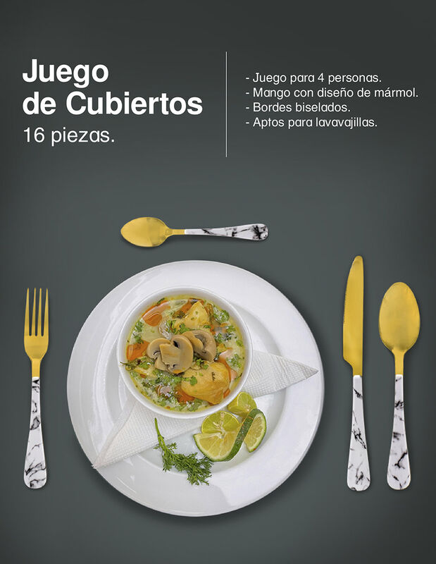 Juego de Cubiertos Marmol Dorados image number null