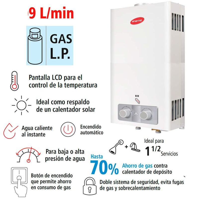Calentador Instantáneo Enerhit 9 L para Gas LP image number null