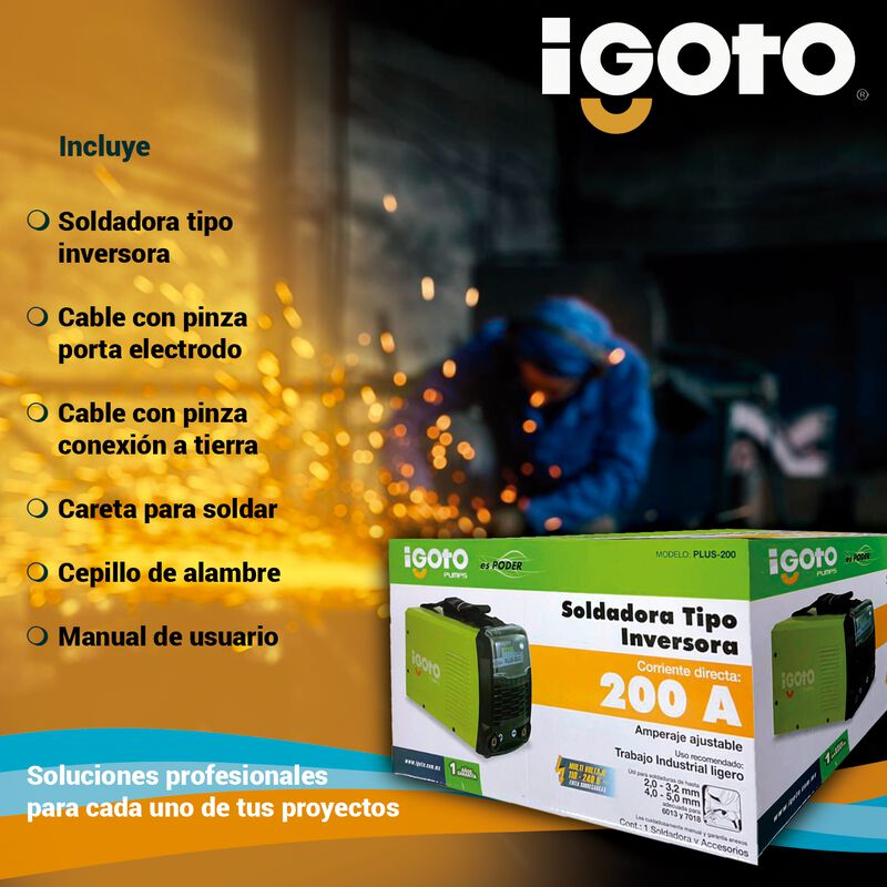 Soldadora Inversora Igoto Plus-200 Kit 200a 110... image number null