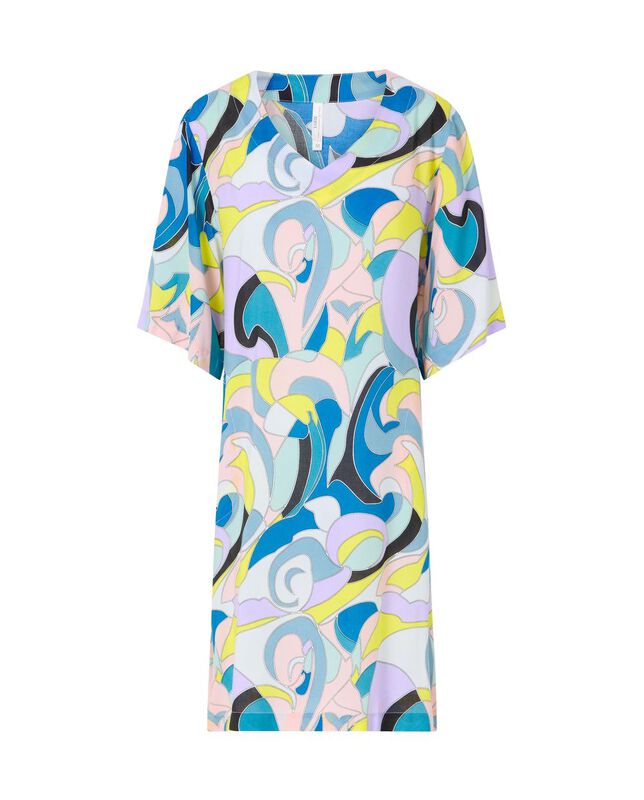 Vestido de Viscosa con Cuello en Pico Azul image number null