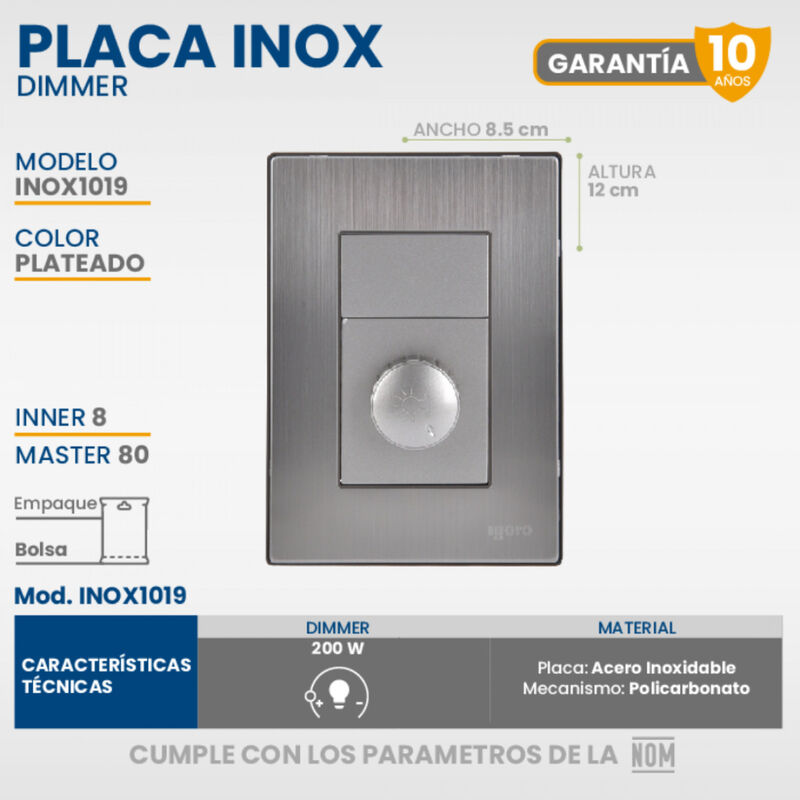 Paquete 5 piezas Placa Armada Con Dimmer Acero ... image number null