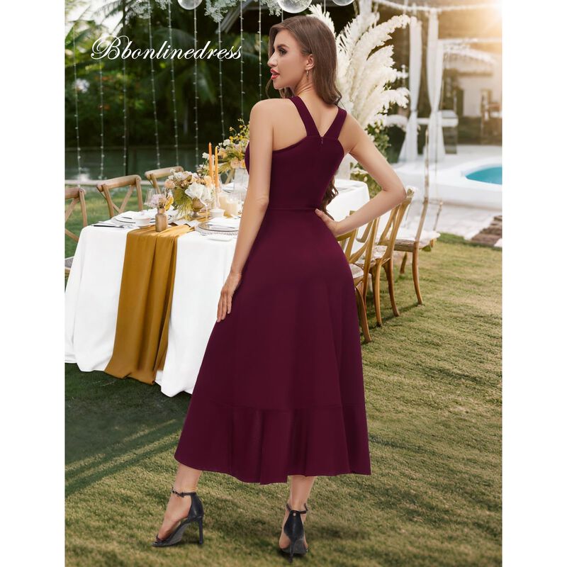 Vestido BBONLINEDRESS Burdeos Maxi Halter con F... image number null