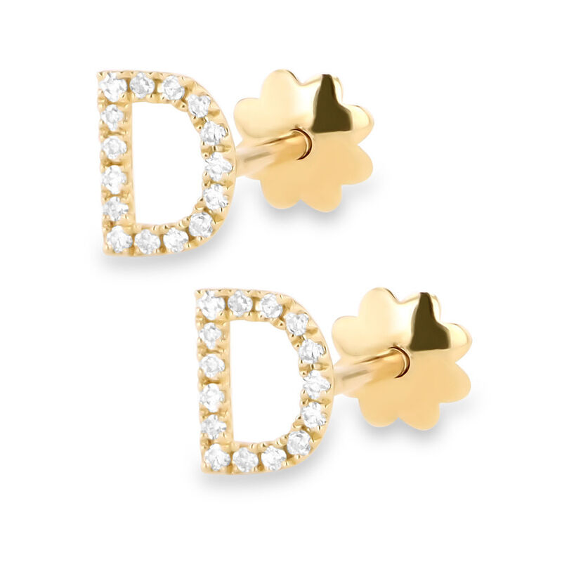 Broqueles De Oro Amarillo (Letra D) 14K Con 7Pt... image number null